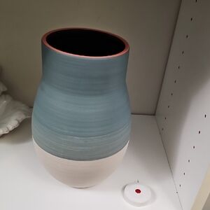 Ashland Blue, Orange And CreamCeramic Vase 10"H X 23"D 7"W Approximately New Tag